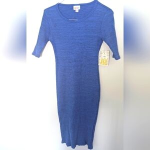 NWT LuLaRoe Royal Blue Ribbed Julia Dress Sz XXS Stretchy Slim Preppy Bodycon